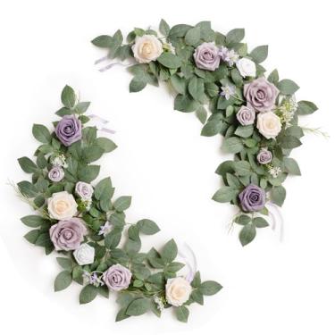 Imagem de Ling's moment 2 unidades, 60 cm, lilás e douradas, guirlanda de flores artificiais, lanterna, flor, centro de mesa, decoração de corredor de casamento, arco floral, para placas, mesa, parede, janela