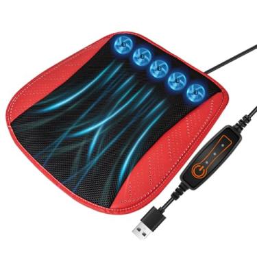 Imagem de Cojin de Assento Ventilado com Porta USB Almofada Resfriamento Respirável Verão Ventiladores Potentes Integrados Vento Ajustável Malha Seda Gelo Macia Design Anti-Deslizante para Assentos Carro Cadeir