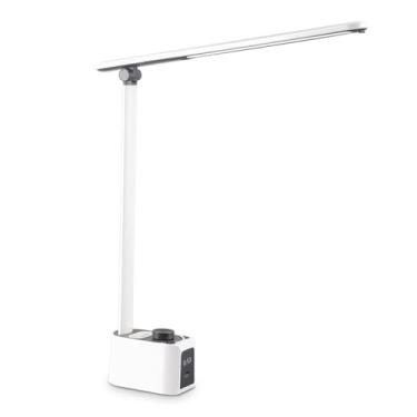 Imagem de Asixxsix Luminária de mesa giratória com porta-canetas, visor digital, porta USB para carregamento, 5 temperaturas de cor, dobrável e com intensidade ajustável, ideal para leitura (T221012U)