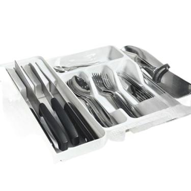 Imagem de Organizador De Talheres Para Gaveta, Organizador De Talheres DuráVel Com DivisóRias(1,PORTA TALHER+PORTA FACA BRANCO)