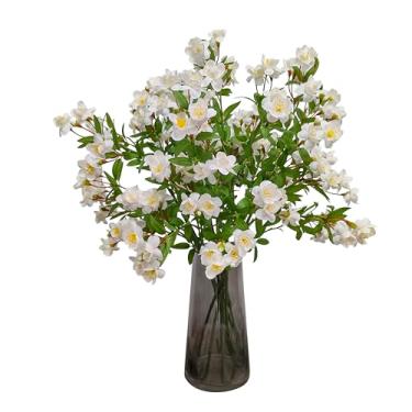 Imagem de ATFL Pacote com 8 flores artificiais de jasmim seda branca gardênia flores silvestres spray para decoração de casa centro de mesa de casamento buquês de noiva decoração de festa (8, branco)