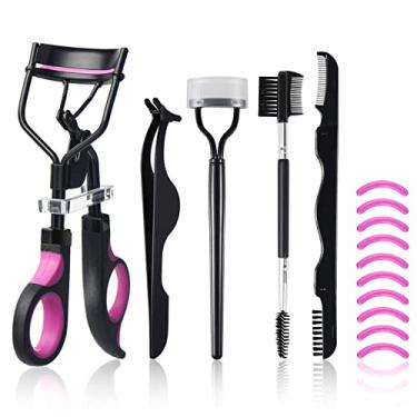 Imagem de Kit de modelador de cílios feminino com modelador de cílios, separador de pente, pincéis de rímel 3 em 1, pinças de extensão de cílios, pincel e pente dobráveis para sobrancelhas, 10 refis de silicone