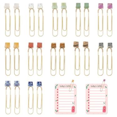 Imagem de WADORN 24 peças minimalistas de clipes de papel de pedra natural feitos à mão, clipe de agenda, grampo de marcador de página de metal, clipes de papel para convites de casamento, professores