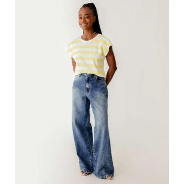Imagem de Calça Jeans Wide Leg Feminina Marmorizada Bolsos Maris-84217 - MARISA,