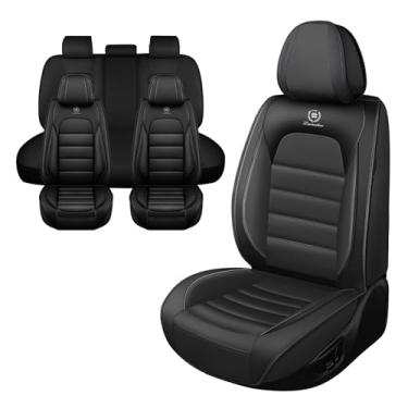 Imagem de Iceleather Capas de assento de carro para Nissan Kicks 2018-2025, capa de assento de couro PU macio respirável impermeável com bolsos de armazenamento (preto clássico, conjunto completo)