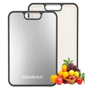 Imagem de Tábuas de corte de titânio para cozinha, tábua de corte dupla face, titânio puro e palha de trigo PP, tábua de corte dupla face de grau alimentício fácil de limpar, tamanho grande, bordas