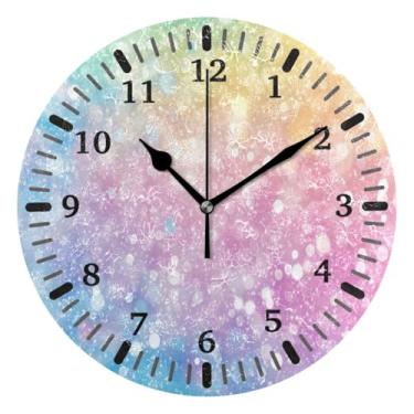 Imagem de CEBUGI 1 relógio de parede com fundo arco-íris, 1 relógio redondo operado por bateria, relógios de parede silenciosos sem tique-taque para cozinha, banheiro, quarto, escritório, decoração 25,4 cm