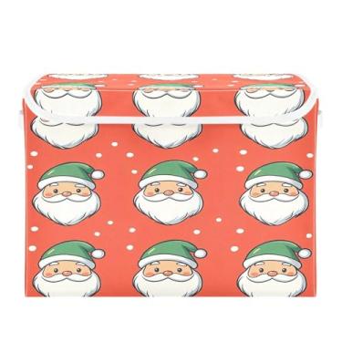 Imagem de CEBUGI Caixotes de armazenamento com tampas, caixa de armazenamento de tecido dobrável, compartimentos organizadores de cubo de Papai Noel de desenho animado para armário de casa prateleiras de quarto