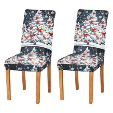 Imagem de Wassud Capas de cadeira de árvore de Natal prateadas para sala de jantar capas elásticas de cozinha protetoras de assento laváveis conjunto de 2