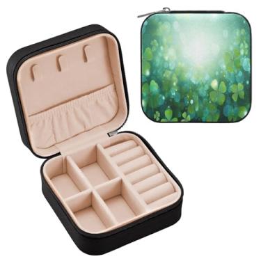 Imagem de YETTASBIN Caixa de joias de trevo de Dia de São Patrício para adolescentes, meninas, mulheres, presente de aniversário, Natal, caixa de armazenamento portátil de couro PU, mini estojo de joias de