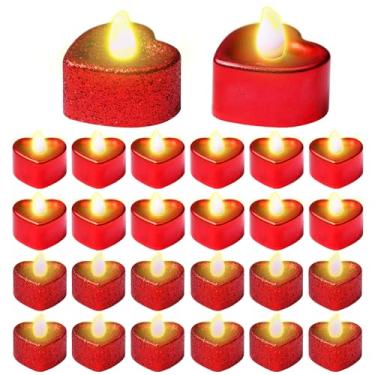Imagem de YBB Pacote Com 24 Velas De Chá Em Formato Coração Para O Dia Dos Namorados, Luzes Vela Led Românticas Sem Chamas Vermelhas, Operadas Por Bateria, Centro Mesa, Celebração Casamento, Pedido Decoração