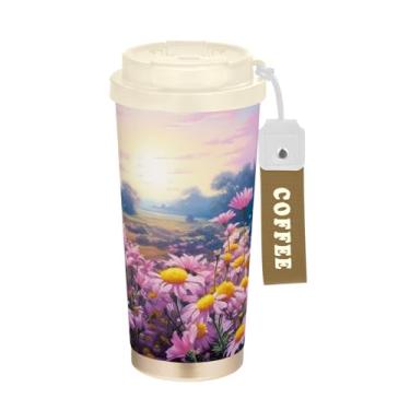 Imagem de Wassud Butterflies in Flower Field Caneca de café isolada para viagem copo à prova de vazamento com tampa e canudo garrafa de água de aço inoxidável para café quente/gelo, chá e cerveja