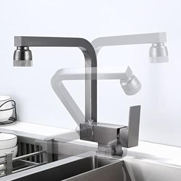 Imagem de Torneiras de cozinha dobráveis dentro da janela interna latão giratório torneira de pia de cozinha quente e fria cinza