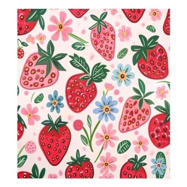 Imagem de Qilmy Capa magnética de morangos e flores para máquina de lavar louça, 58 x 66 cm, capa decorativa para geladeira para porta frontal, adesivo, máquina de lavar, painel de geladeira, decalque para