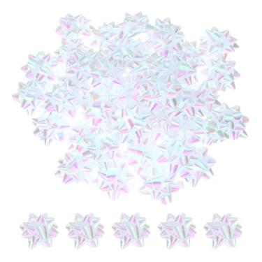 Imagem de PATIKIL Mini laços de presente de estrela de 3,8 cm, 100 peças de pequenos laços autoadesivos de filme arco-íris de Natal para festas de aniversário, casamentos e festas de aniversário, branco