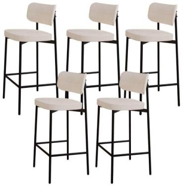 Imagem de Kit 05 Banquetas Alta Bar Cozinha Sala De Jantar Aço Preto Kaira C01 L