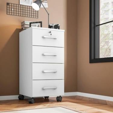 Imagem de Cômoda com gavetas, feita de MDF(fibra de média densidade, com fechos(Branco)