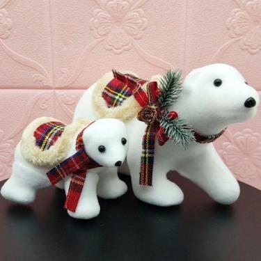 Imagem de Enfeite Ursinho Polar Natalino Cachecol Xadrez Dupla 11x18cm - OUTRAS 
