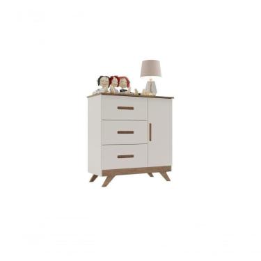 Imagem de Cômoda Fraldário Infantil 3 Gavetas 1 Porta Off White Carvalho Maya Canaã