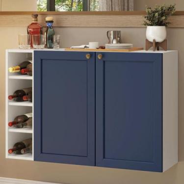 Imagem de Buffet Aparador com Adega 100cm 2 Portas Vik Madesa 16 B, Branco/Azul