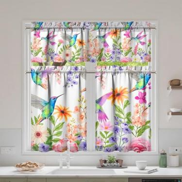 Imagem de mvhsuoem Conjunto de 3 peças de cortinas e sanefas de cozinha beija-flor para decoração de cozinha, janelas sobre a pia, cortinas de arte de fazenda 69,8 x 91,4 cm