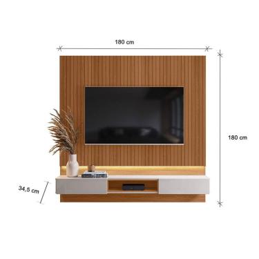 Imagem de Painel Paris Para Tv Até 70 Polegadas Com 2 Gavetas Iluminação Em Fita De Led Jequitibá/off White - Lukaliam