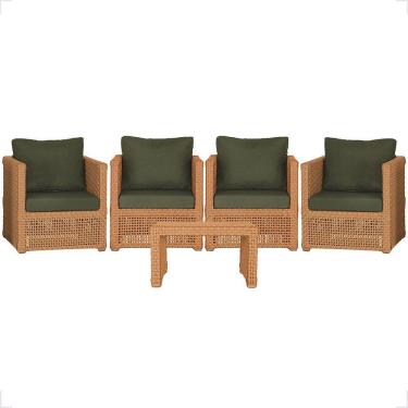 Imagem de Mesa E 4 Poltronas Madri Corda Náutica Estofado 13 Trama Terra Cota