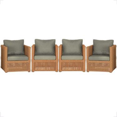 Imagem de 4 Poltronas Madri Alumínio Corda Náutica Estofado 8 Trama Terra Cota