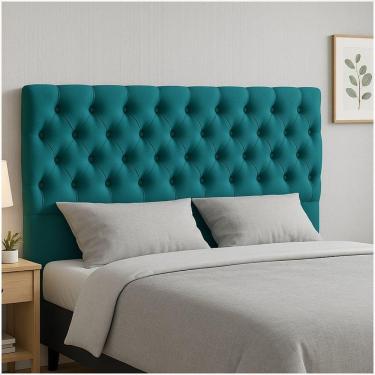 Imagem de Cabeceira Cama Box Casal King Size 195cm Valentina Estofada Ciano Escuro
