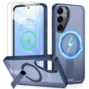 Imagem de Jshru Para Samsung Galaxy S25/S24 Cas com [2 peças] películas de tela HD, compatível com MagSafe [proteção contra quedas de grau militar], capa fina translúcida com suporte invisível para S25, azul