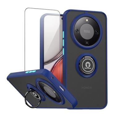 Imagem de QUIETIP Capa para Honor Magic 8 Lite/Honor X9d com protetor de tela, anel magnético para carro suporte de silicone translúcido fosco capa de proteção contra quedas, azul