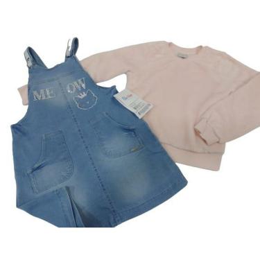 Imagem de Conjunto Blusa Pelo + Jardineira Jeans Menina Paraiso 13227-Feminino