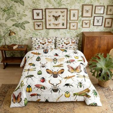 Imagem de Homewish Jogo de cama queen com insetos 3D, joaninha, mariposa, besouro, 3 peças, para decoração de quarto de crianças, adolescentes, mulheres, homens, capa de edredom com tema de entomologia de