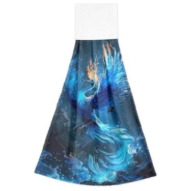 Imagem de Toalhas de mão Phoenix Flying Blue Fire Spring com laços para pendurar, conjunto de 2 toalhas de chá de forno ultra absorventes, toalhas de mão de cozinha fofas 45 x 35 cm