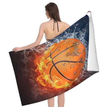 Imagem de Toalha de praia com tema esportivo de basquete, toalhas de banho masculinas super absorventes de microfibra de secagem rápida, toalhas de piscina pretas finas e leves para chuveiro, piscina