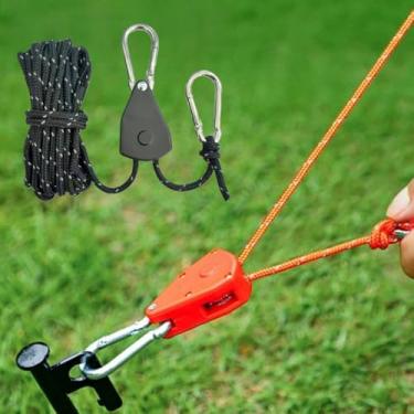 Imagem de Paracord refletivo Guyline com ajustadores de metal, corda resistente à prova de vento ajustável para barraca de acampamento, amarração de lona, preta