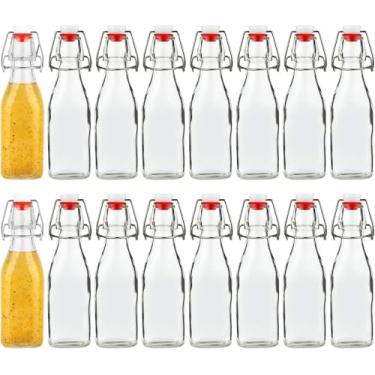 Imagem de Eathtek Pacote com 16 garrafas de vidro de 227 g com tampas herméticas – tampas flip top estilo Grolsch e vedações de borracha para cerveja caseira, kombucha, kefir, chá gelado, suco, óleo e vinagre
