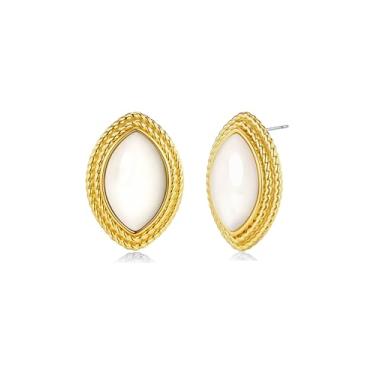 Imagem de Brincos femininos banhados a ouro 18 K marrom cornalina vinho cornalina redonda oval com botão canelado longo pendente grosso para mulheres por SNGIA, arrojado feito à mão, botão arredondado, retrô