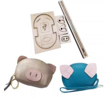 Imagem de YJIUYUANQ Molde de corte de couro, bolsa de design de porco, ferramenta de perfuração de madeira para projetos de artesanato DIY