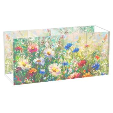 Imagem de TSENQUE Porta-lápis de acrílico personalizado para pintura de flores silvestres para mesa, arte, artesanato, canetas, lápis, armazenamento de papelaria, material de escritório decorativo