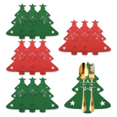 Imagem de Conjunto de suportes de talheres de árvore de Natal suportes de talheres para talheres sacos de mesa capas de garfo de faca para casa férias ano novo festa jantar mesa decoração conjunto de 12