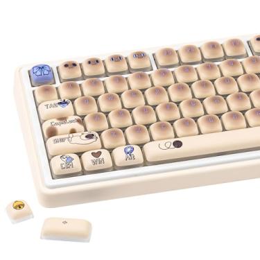 Imagem de COOMICKEY Conjunto de teclas de gato siamês, PBT de sublimação de tinta, perfil Mao, 125 teclas Meow Meow, teclas fofas personalizadas para layout ANSI, teclado mecânico para jogos MX Switchs