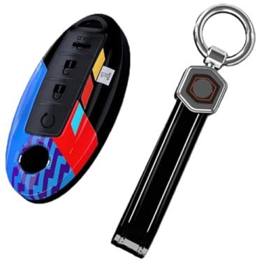 Imagem de Capa de chave de carro de 4 botões compatível com Nissan Sentra / Leaf / Rogue / Sunny / Versa / Patrol X-Trail / Qashqai / GT-R / Kicks compatível com Infiniti(Black Blue set2)