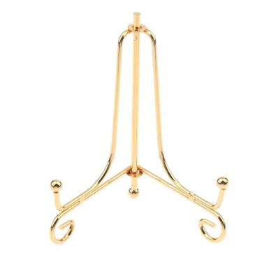 Imagem de Suporte de exibição de ferro dourado para artesanato, suporte de livro, suporte de foto, pedestal, tigela de prato, moldura de prato, suporte de quadro, cavalete para decoração de armazenamento (12,7