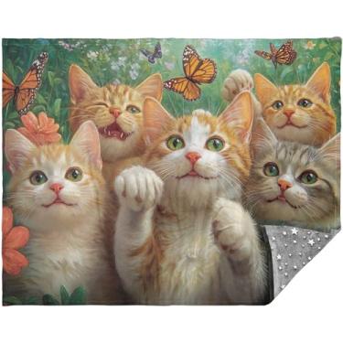 Imagem de TSENQUE Cobertores e mantas personalizadas para gatos brincalhões para sofá 177,8 cm x 139,7 cm Cobertores grossos ao ar livre para cobertores quentes de flanela de inverno