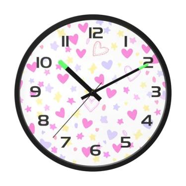 Imagem de CEBUGI Relógio de parede com luz noturna de 30,5 cm que brilha no escuro com sensor de voz, estrelas coloridas, corações, relógios de parede operados por bateria para decoração de quarto e sala de