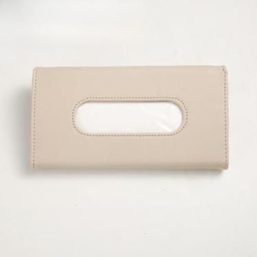 Imagem de Caixa de lenços de couro requintado para viseira de sol para carro, suporte de guardanapo no banco traseiro, acessórios decorativos que economizam espaço (bege)