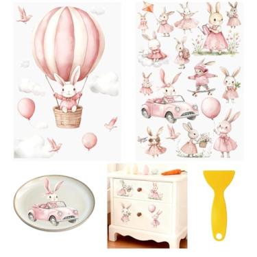 Imagem de HICOHAND Transferências de coelho para esfregar, 2 peças de coelhos à prova d'água e balão de ar quente UV DTF adesivos decalques para móveis artesanato DIY porta de Páscoa em casa