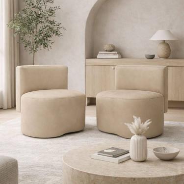 Imagem de Kit 2 Puff Orgânico Feijão Curvo Redondo Com Encosto Sala Quarto Confortável Resistente Suede