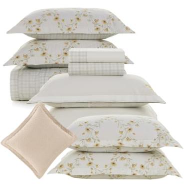 Imagem de Kit Colcha e Jogo de Lençol King Karsten, 100% Algodão Percal, 200 Fios, 10 Peças, Conjunto Completo para Cama (Florata)